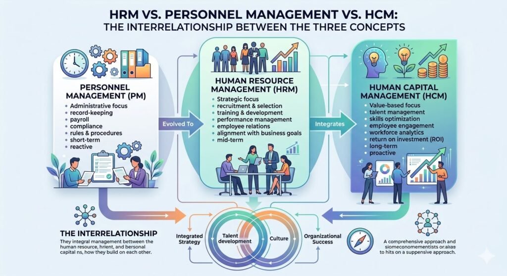 Interrelationship Between HRM vs Personnel Management vs HCM